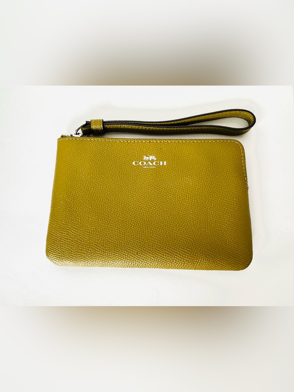COACH Chartreuse Leather Wristlet with Logo